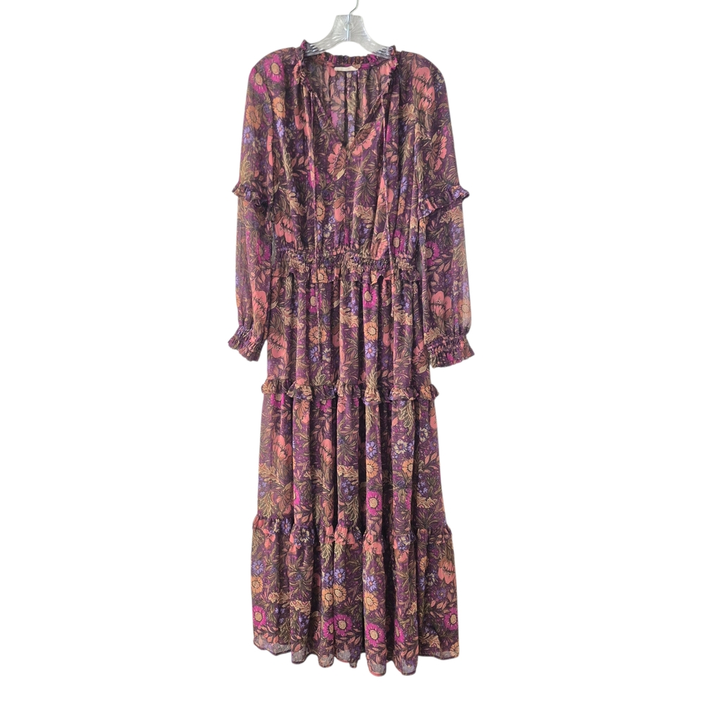 ​ILLA ILLA Boho Floral Maxi Dress Women Sz M Purple Gold Cottagecore Western